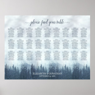 Poster Plan de table de mariage Foggy Blue Pines 27 table
