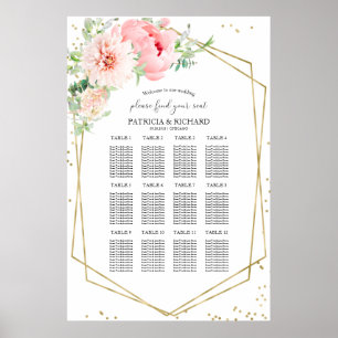 Poster Plan de table de mariage géométrique floral rose t