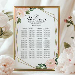 Poster Plan de table de mariage géométrique rose pour 12 