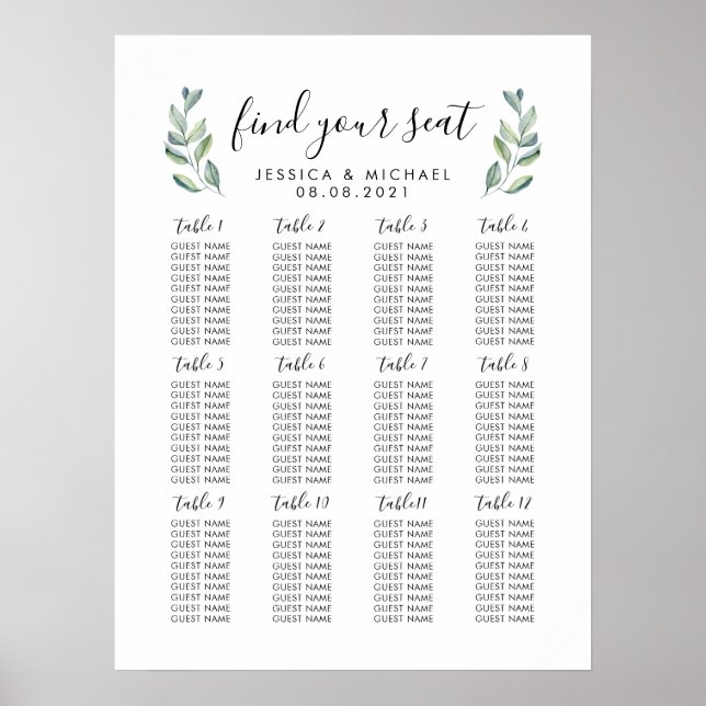 Poster Plan de table de mariage grand format 12 (Devant)