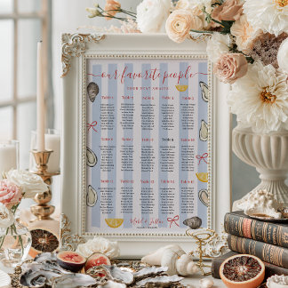 Poster Plan de table de mariage Huître à rayure bleue côt