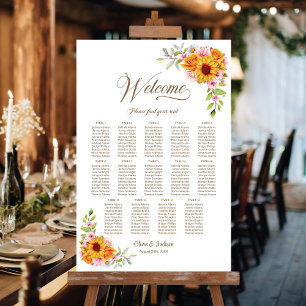 Poster Plan de table de mariage jaune rose 14