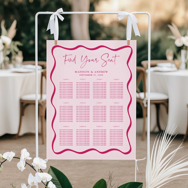 Poster Plan de table de mariage moderne à cadre ondulé ro (Créateur téléchargé)
