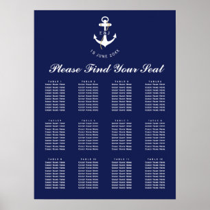 Poster Plan de table de mariage nautique Ancre élégante