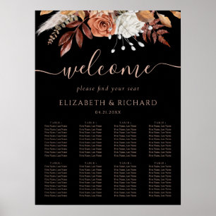 Poster Plan de table de mariage noir avec fleurs en terre