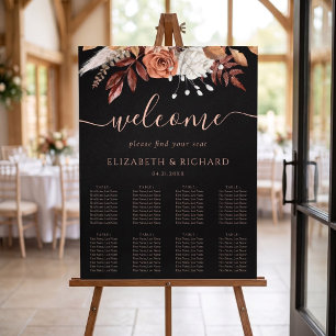 Poster Plan de table de mariage noir avec fleurs en terre