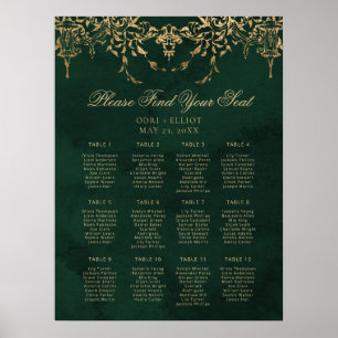 Poster Plan de table de mariage or et émeraude royale enc