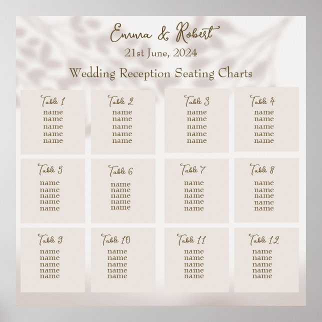 Poster Plan de table de mariage personnalisable (Devant)