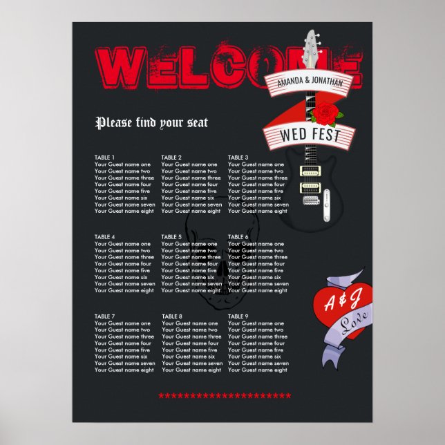 Poster Plan de table de mariage Rock and Roll (Devant)
