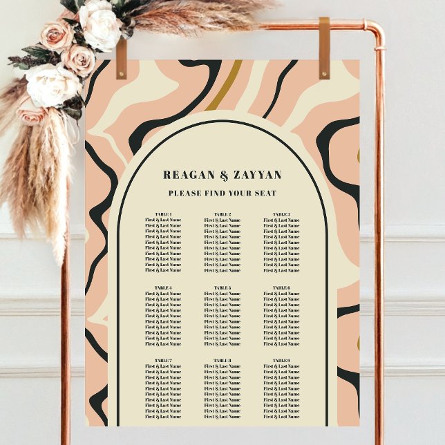 Poster Plan de table de mariage rose noir à arc en spiral (Créateur téléchargé)