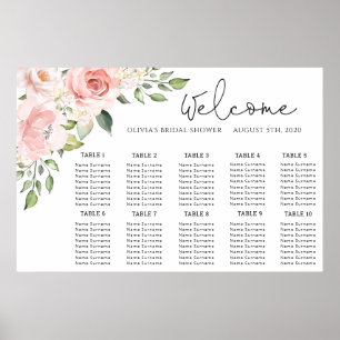 Poster Plan de table de mariage rose poudré floral