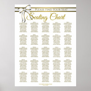 Poster Plan de table de mariage ruban blanc et or 25 tabl