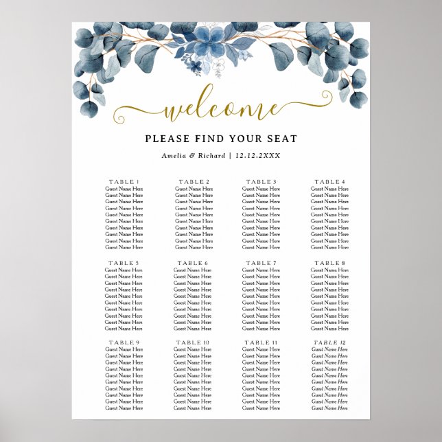 Poster Plan de table de mariage Rustique avec verdure (Devant)