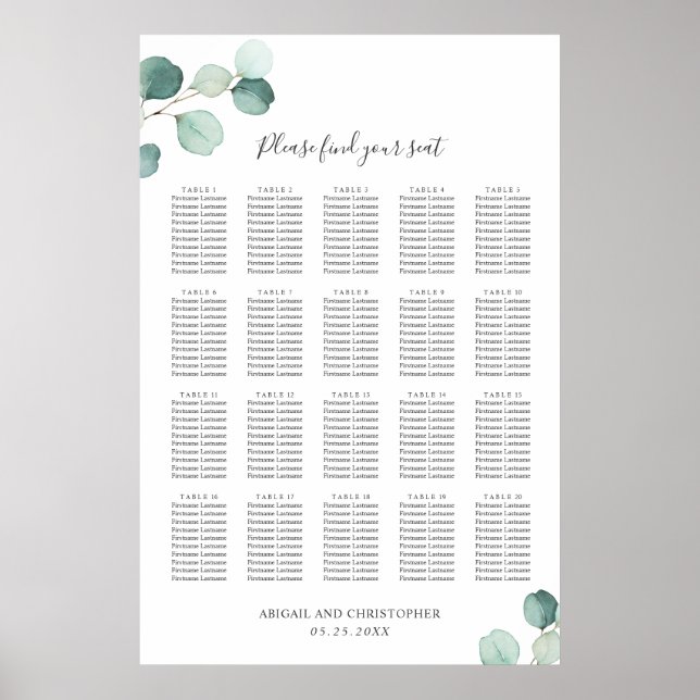 Poster Plan de table de mariage rustique avec verdure d'e (Devant)