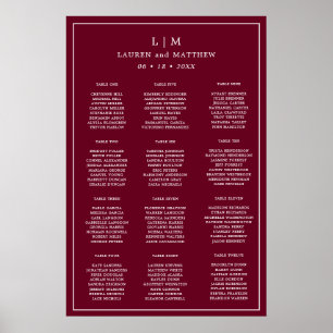 Poster Plan de table de mariage simple monogramme de Bour