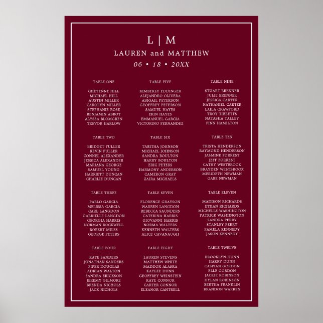 Poster Plan de table de mariage simple monogramme de Bour (Devant)