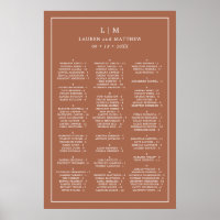 Plan de table de mariage simple monogramme en terr