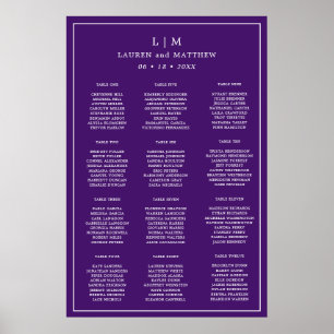 Poster Plan de table de mariage simple monogramme violet