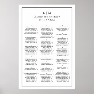 Poster Plan de table de mariage simple noir et blanc