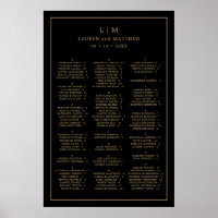 Plan de table de mariage simple noir et or