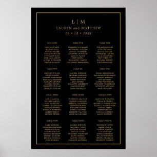 Poster Plan de table de mariage simple noir et or