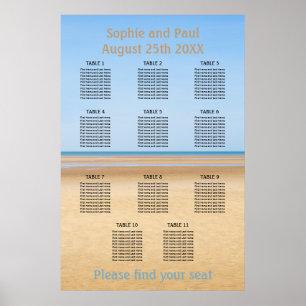 Poster Plan de table de mariage sur la plage avec 11 tabl