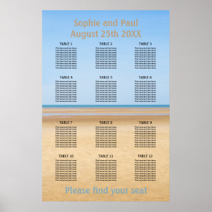 Poster Plan de table de mariage sur la plage avec 12 tabl