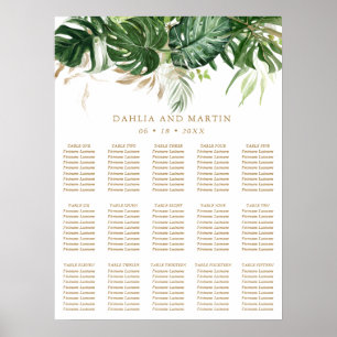 Poster Plan de table de mariage tropical élégant moderne 