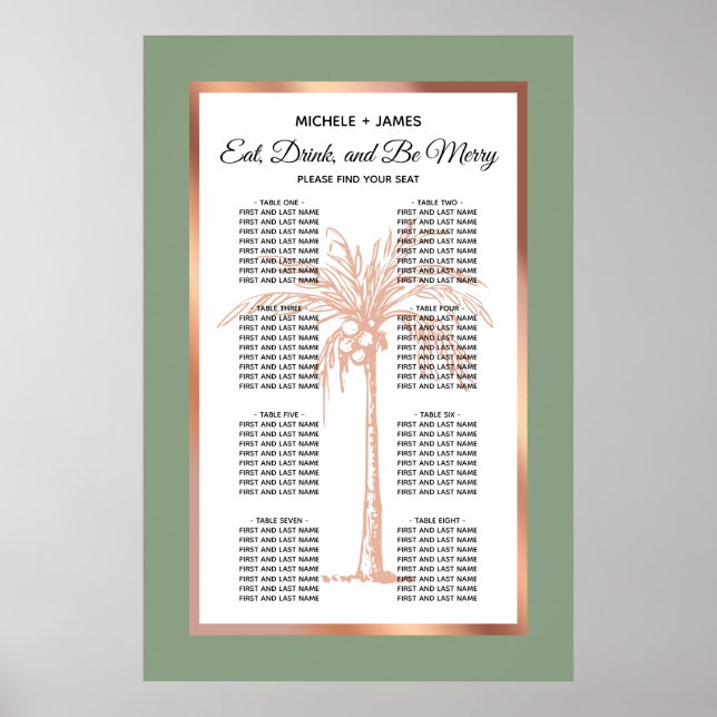Poster Plan de table de mariage Tropical Sage Rose Gold P (Devant)