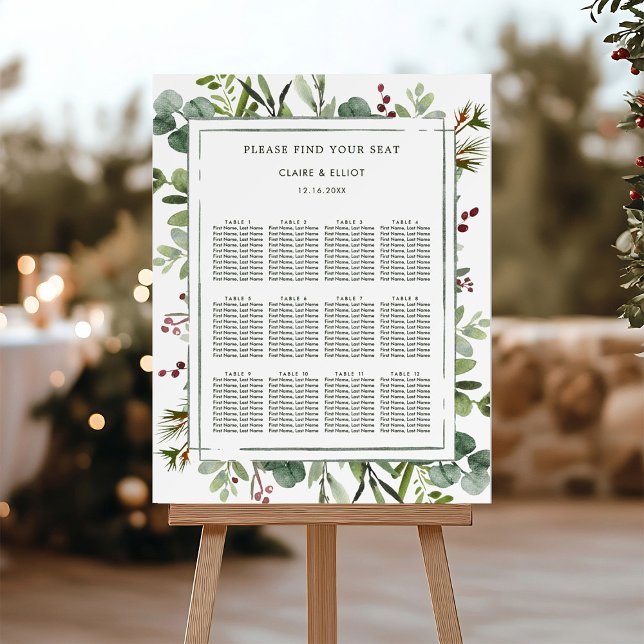 Poster Plan de table de mariage vert Botanique Noël (Créateur téléchargé)