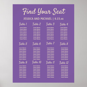 Poster Plan de table de réception de mariage violet