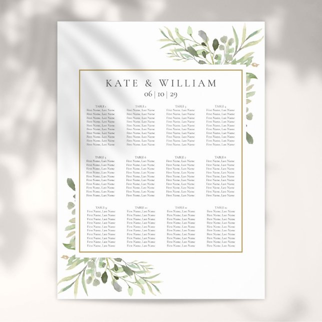Poster Plan de table élégant de mariage avec eucalyptus e (Elegant Wedding Greenery Eucalyptus Seating Chart)