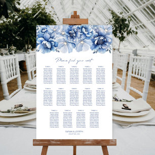 Poster Plan de table élégant de mariage floral bleu 14 ta