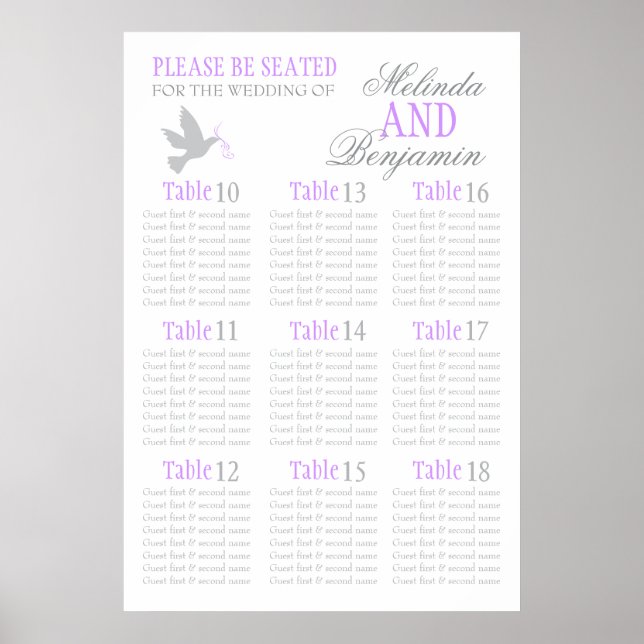 Poster Plan de table mariage 10-18 de colombe grise (Devant)