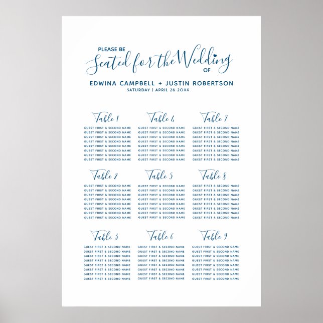Poster Plan de table mariage de l'art du coeur de script  (Devant)
