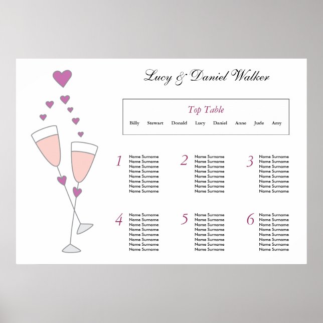 Poster Plan de table Mariage de toast Champagne (Devant)