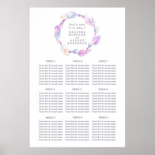 Poster Plan de table mariage en plume violet
