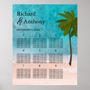 Poster Plan de table Mariage Ocean Beach Palm Tree
