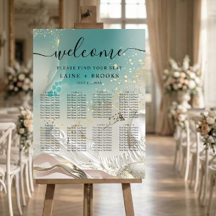 Poster Plan de table Océan sarcelle Rivage éthéré