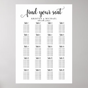 Poster Plan de table pour 20 tables pour grand mariage
