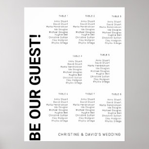 Poster Plan de table Simple Blanc Mariage pour 8 tables