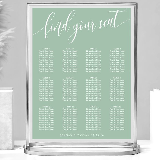 Poster Plan de table simple mariage Dusty Mint (Créateur téléchargé)