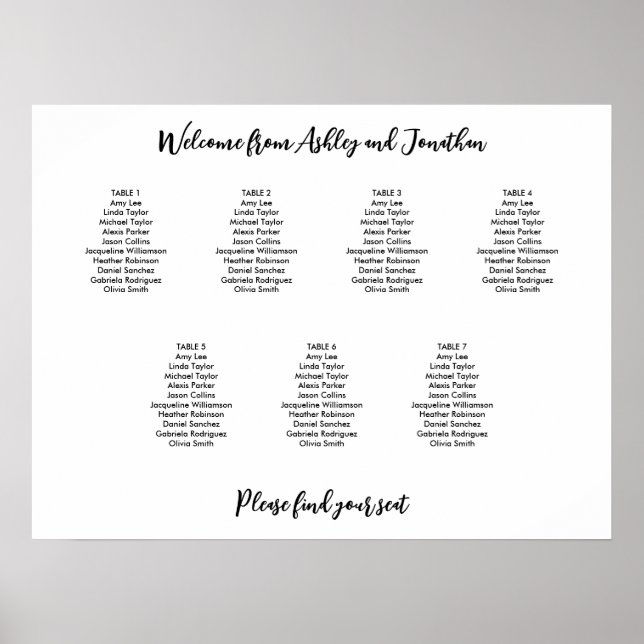 Poster Plan de table simple moderne pour 7 tables (Devant)