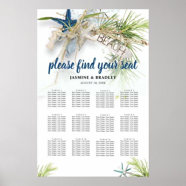 Poster Plan de table tropical de plage moderne (Devant)