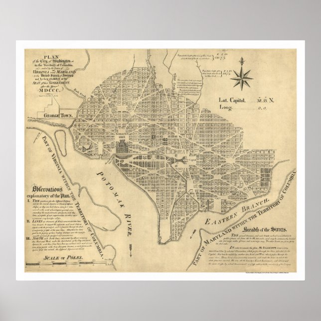 Poster Plan de Washington DC Map 1792 (Devant)