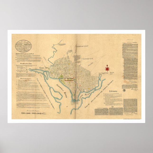 Poster Plan de Washington DC par L'Enfant 1791 (Devant)
