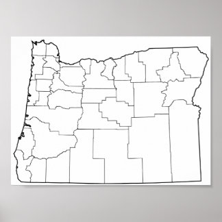 Poster Plan des comtés de l'Oregon blanc