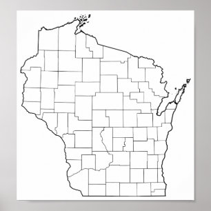 Poster Plan des comtés du Wisconsin blanc