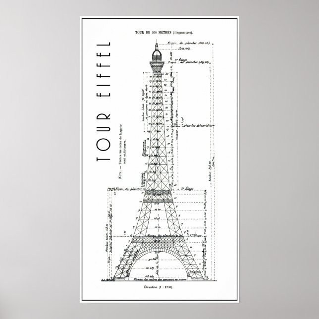 POSTER PLAN DES INGÉNIEURS DE TOUR EIFFEL 1886 (Devant)