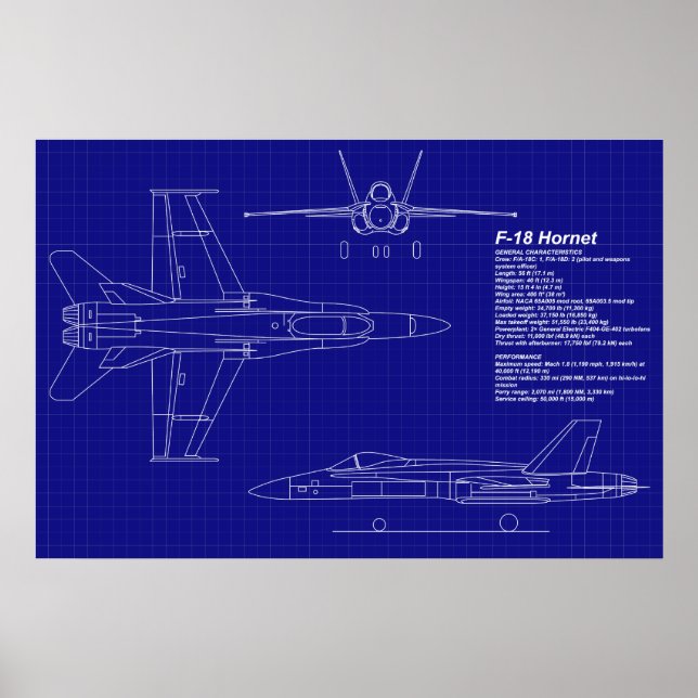 Poster Plan directeur de l'avion | F-18 Hornet (Devant)